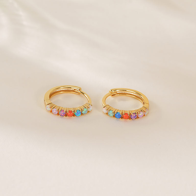 925 Sterling Silver Opal Hoop Earrings