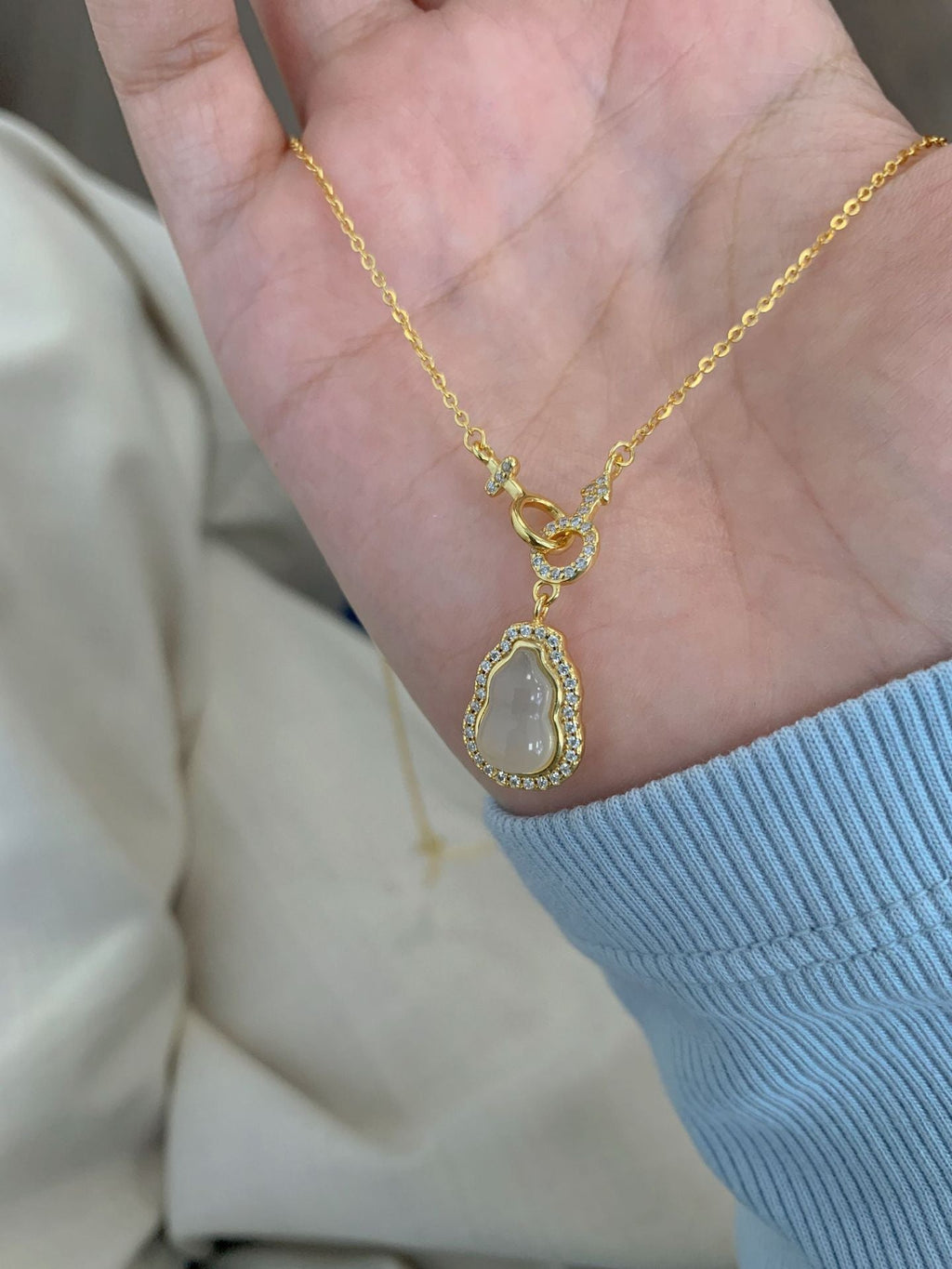 S925 pure silver natural chalcedony necklace