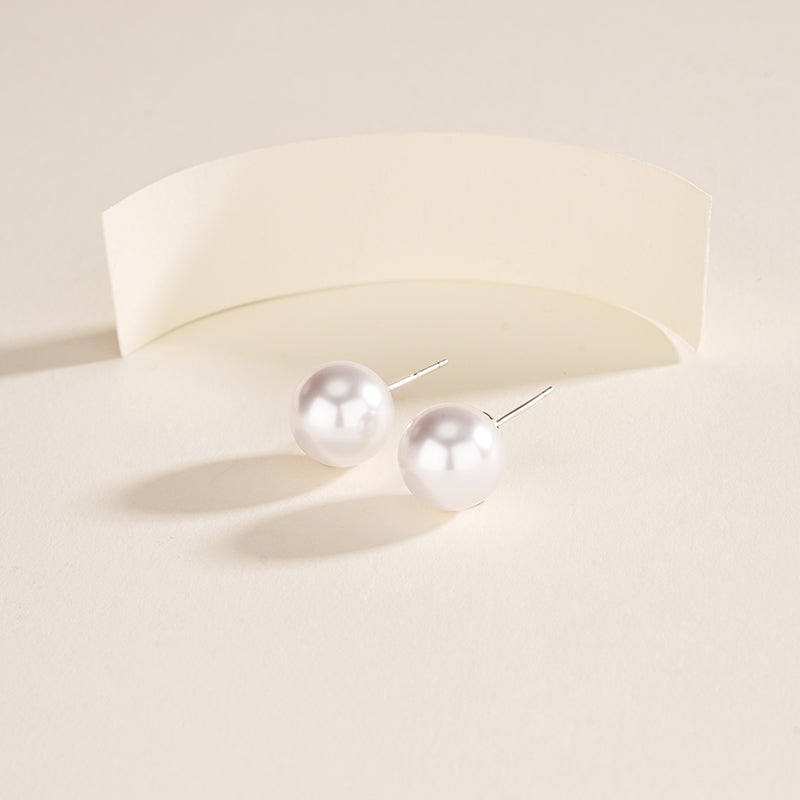 S999 Pure Silver Manta Rose-Colored Faux Pearl Stud Earrings