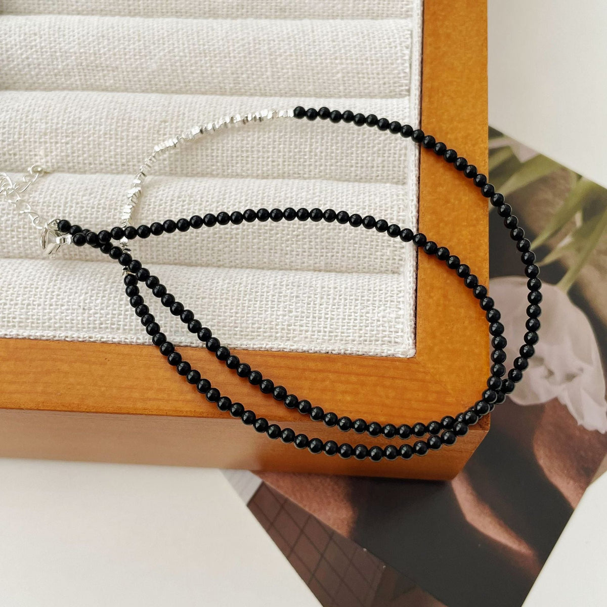 925 sterling silver black agate bead necklace
