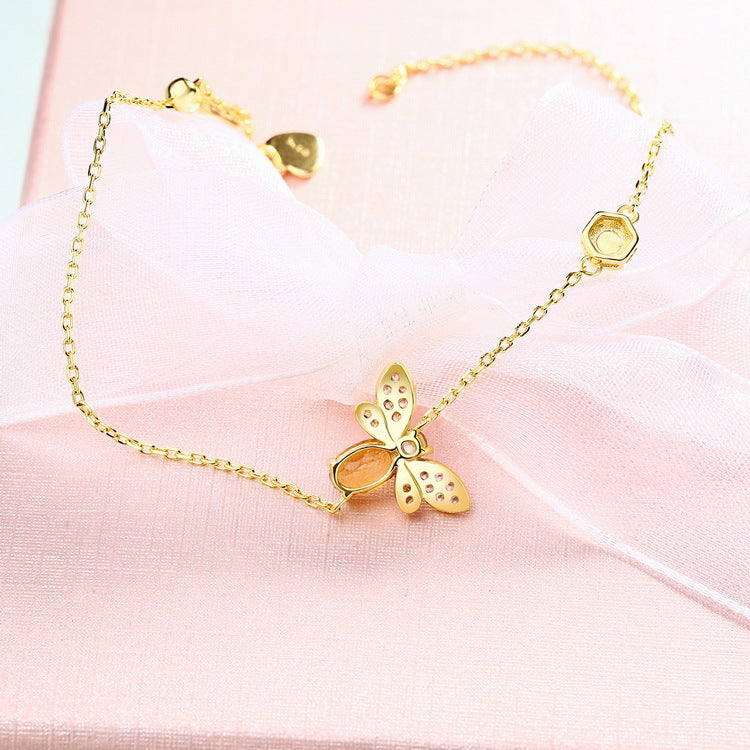 S925 Sterling Silver Yellow Crystal Bee Bracelet