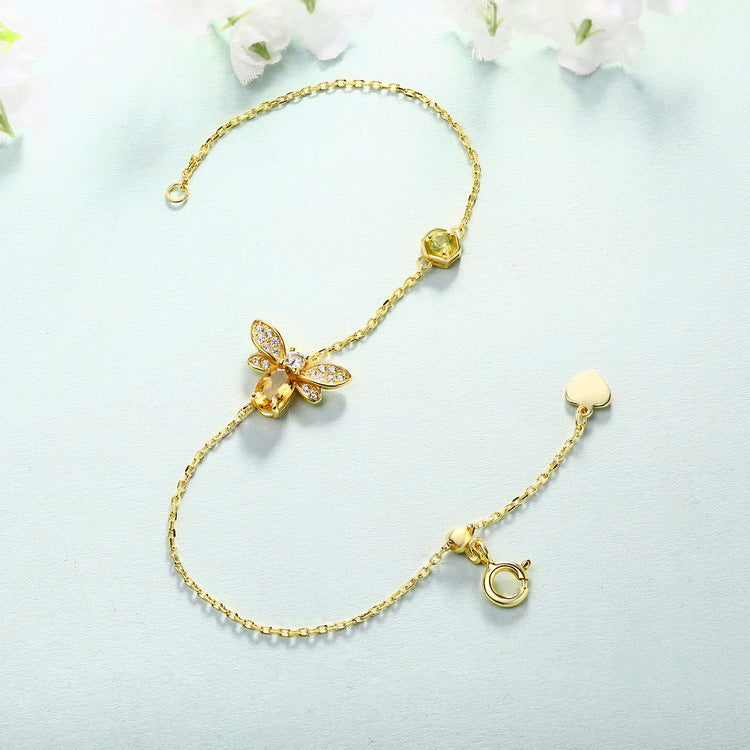 S925 Sterling Silver Yellow Crystal Bee Bracelet