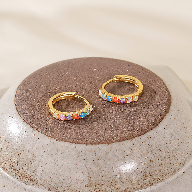 925 Sterling Silver Opal Hoop Earrings