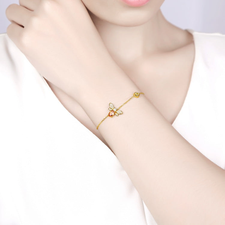 S925 Sterling Silver Yellow Crystal Bee Bracelet