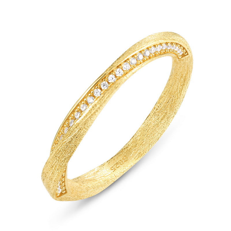 S925 Sterling Silver Gold Plated Twist Zircon Ring