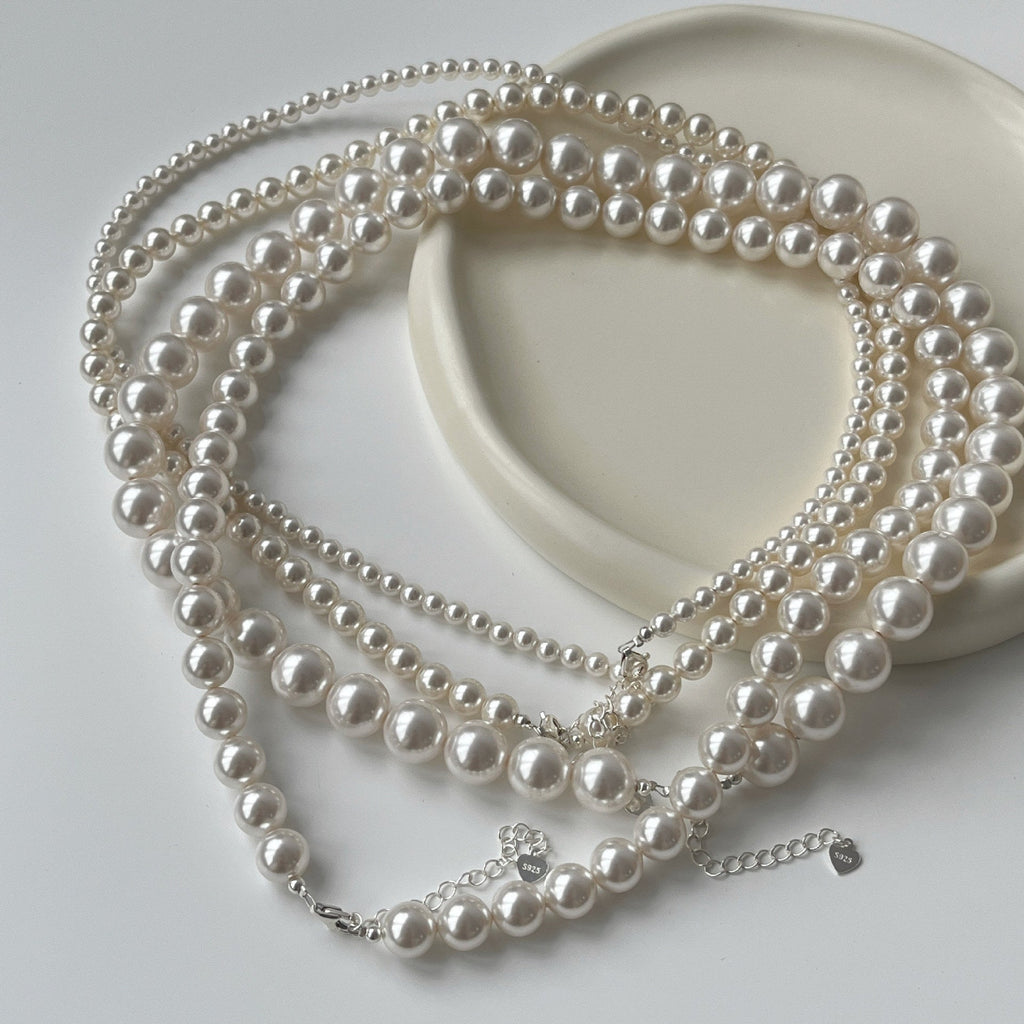 S925 pure silver artificial pearl necklace