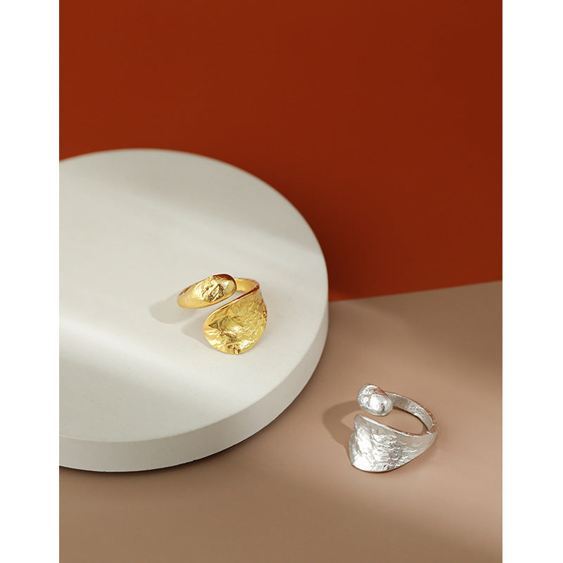 Hammered Double Teardrop 18K Gold Plated Open Ring – wholesale silver rings