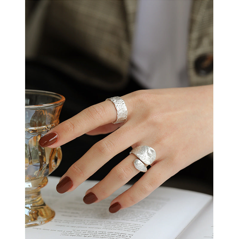 Hammered Double Teardrop 18K Gold Plated Open Ring – image 4