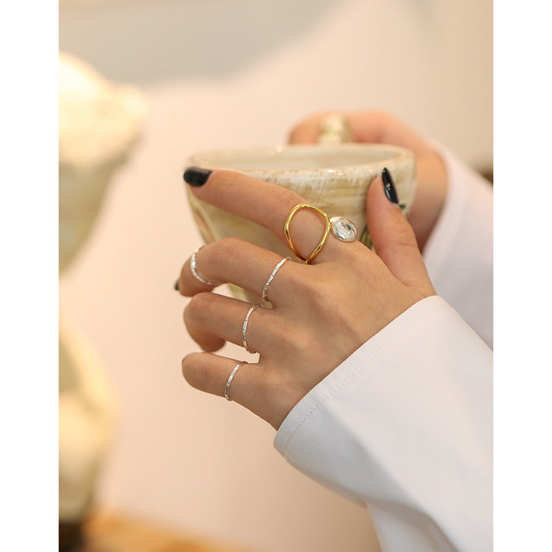 Two-Tone Sculptural Teardrop Open Ring – image 4