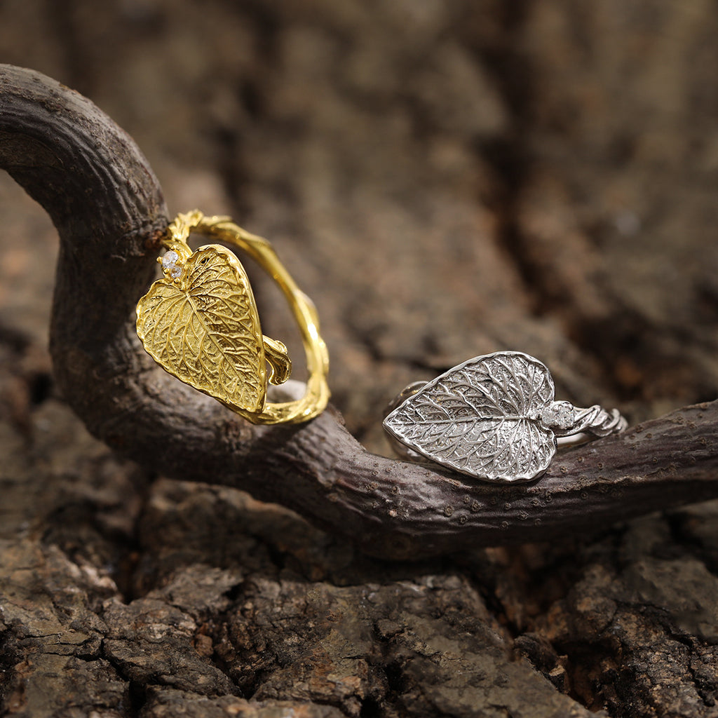 Botanical Leaf Twig Textured Ring – wholesale silver rings