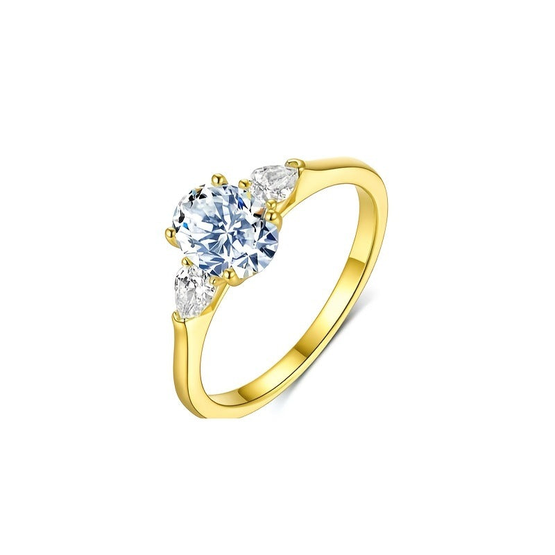 S925 sterling silver moissanite ring three-stone design light luxury engagement ring