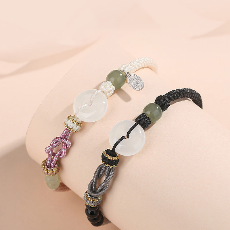 Jade pulp safety buckle couple woven rope bracelet
