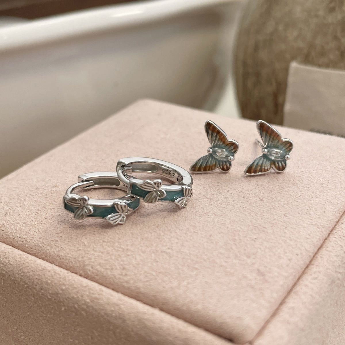 925 sterling silver butterfly shaped earrings - silvery