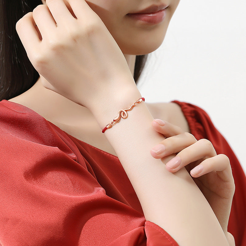 925 sterling silver snake year red rope bracelet