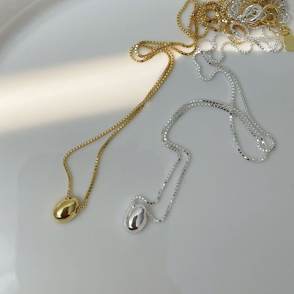 S925 silver oval silver bean pendant necklace