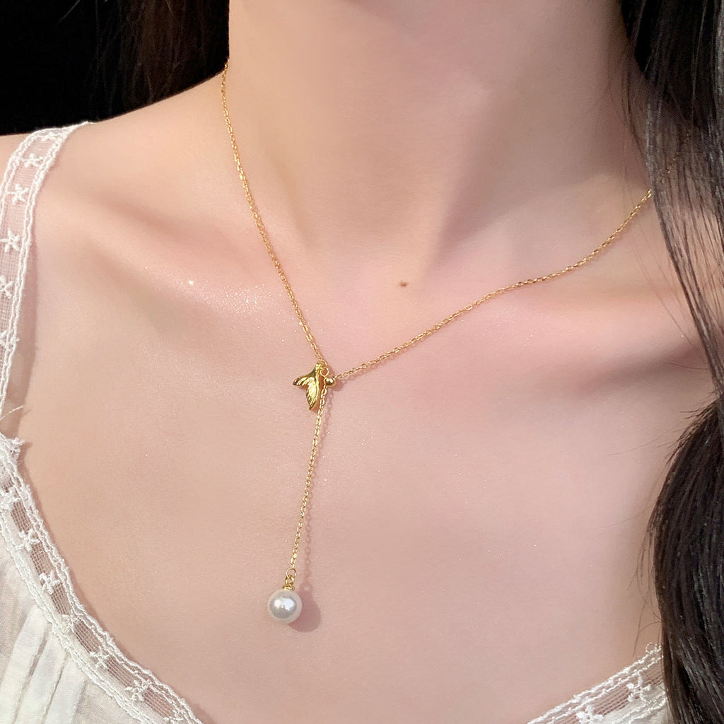 925 sterling silver fish tail pendant necklace - golden
