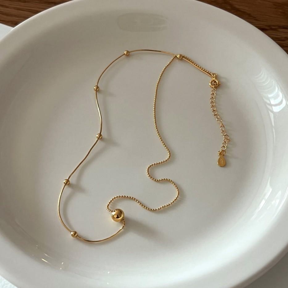 S925 sterling silver round bead necklace