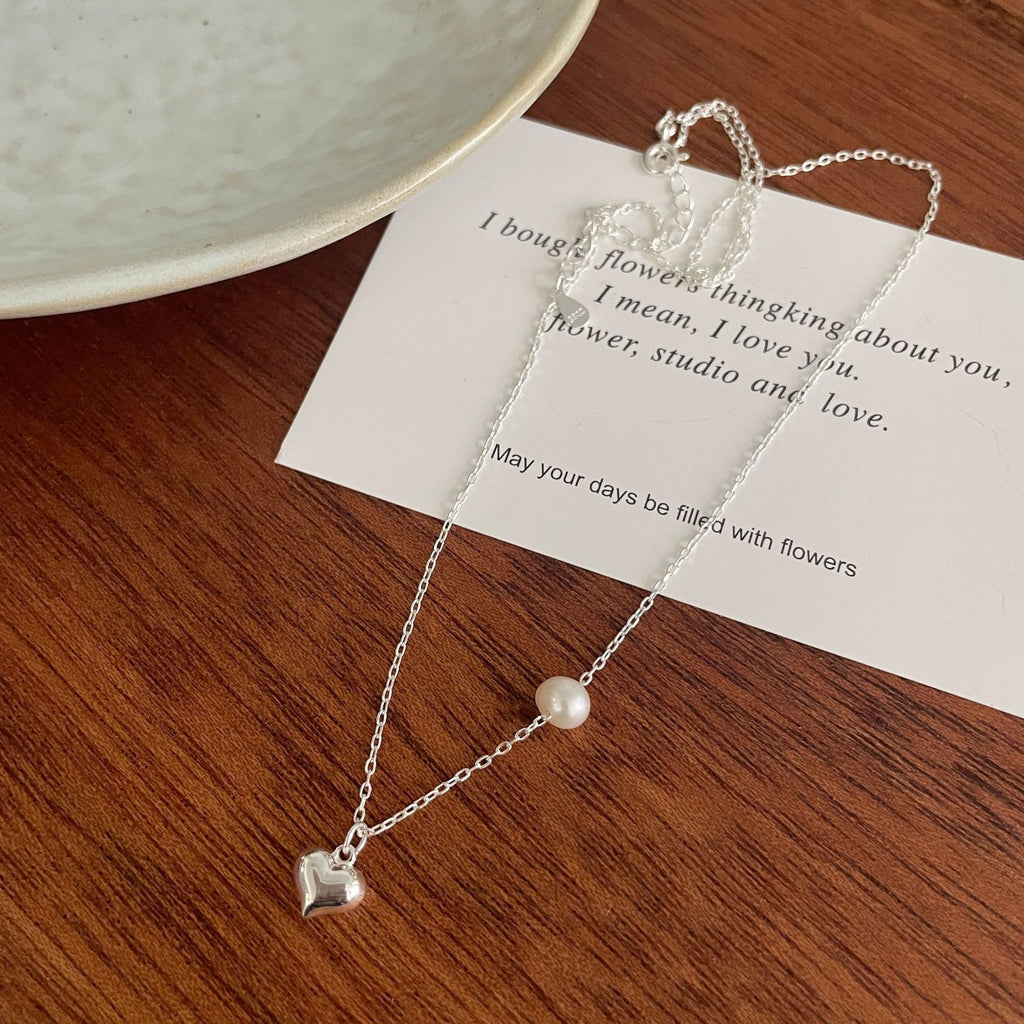 S925 Pure Silver Love Pendant Necklace - Silvery