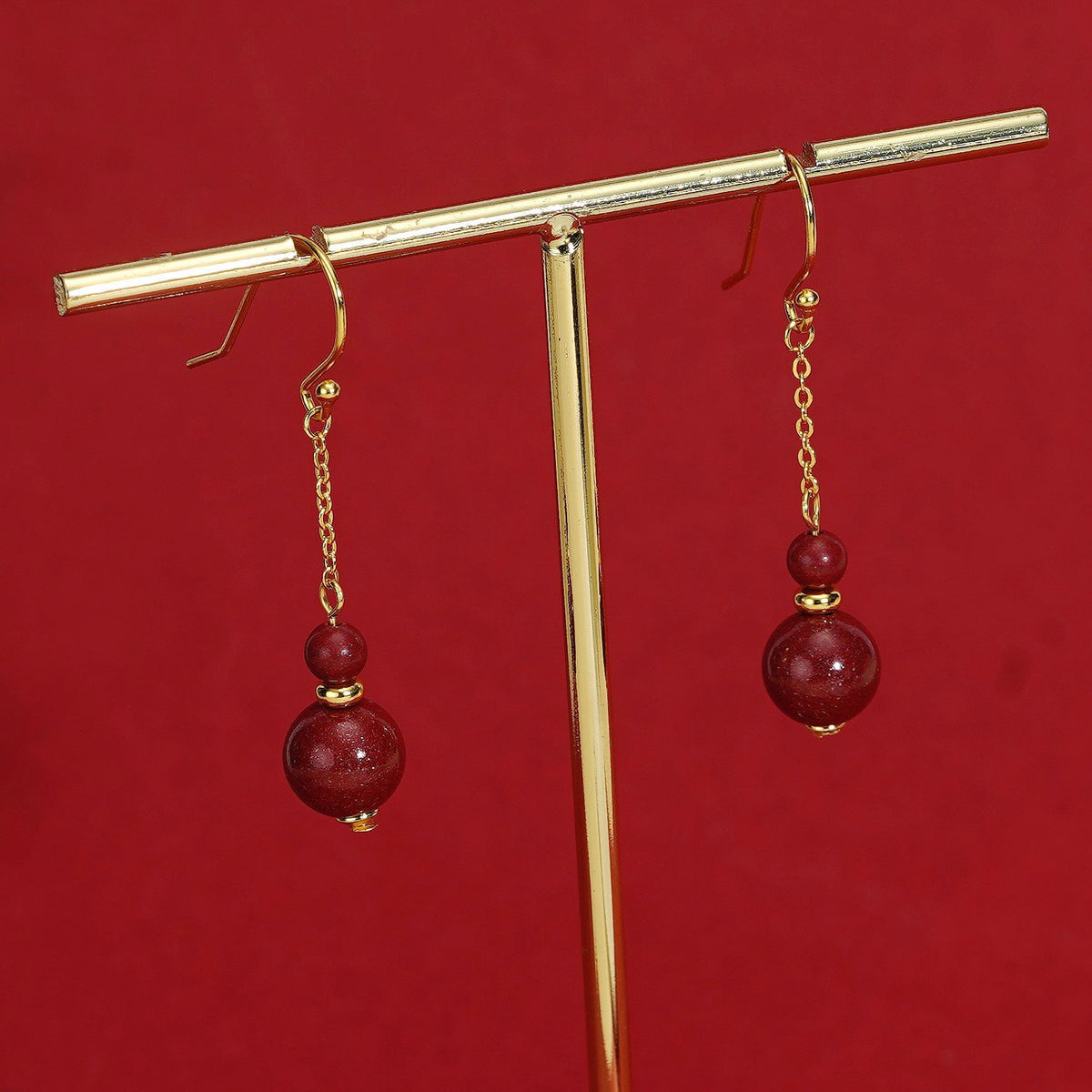 925 sterling silver cinnabar earrings - golden