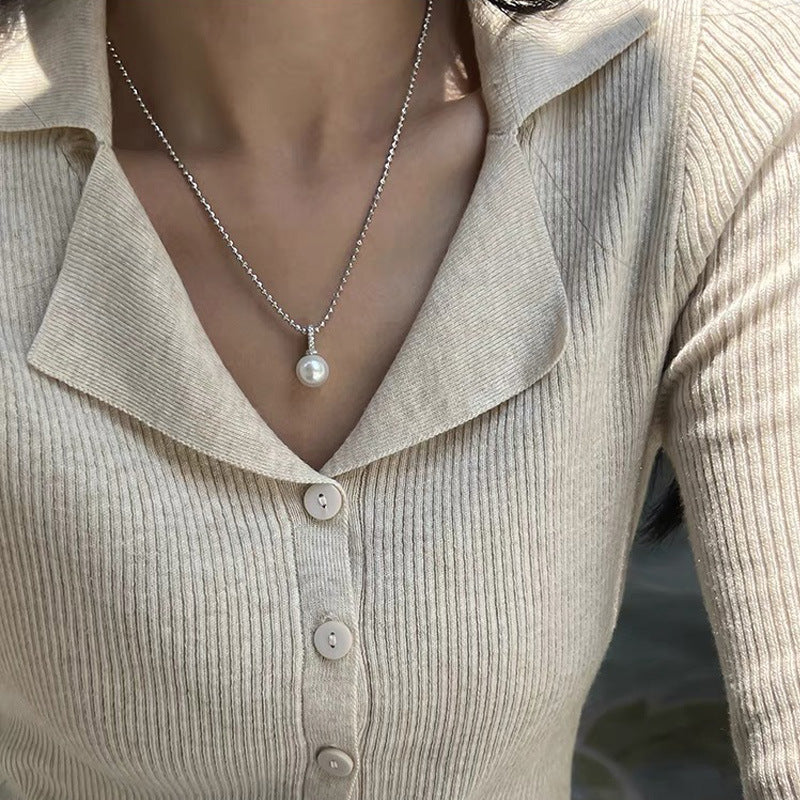 925 sterling silver pearl pendant necklace - silvery