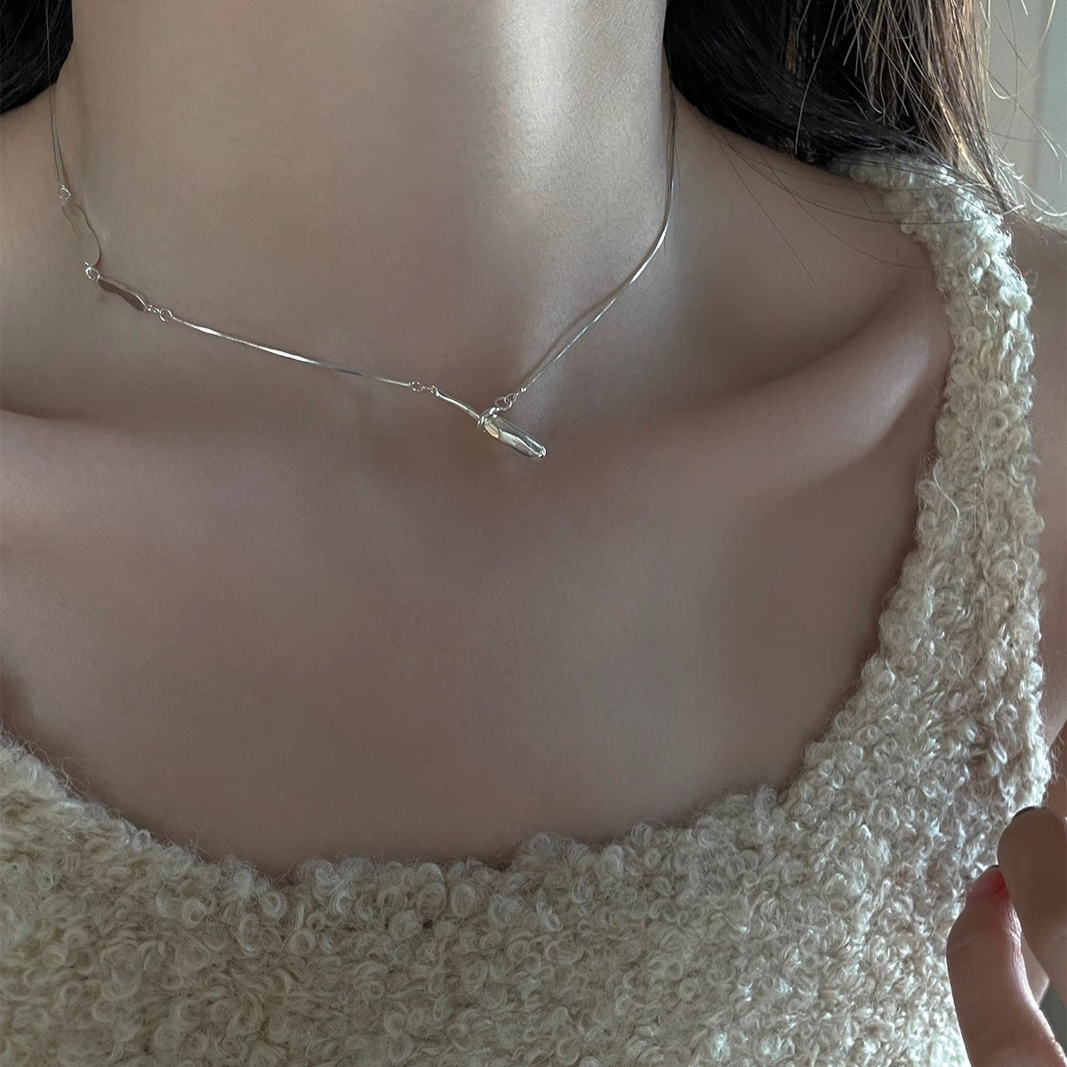 925 Silver Water Drop Pendant Necklace - Silvery