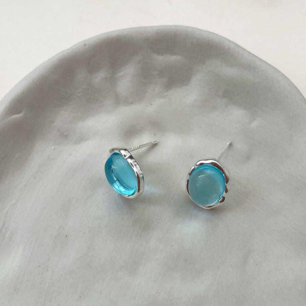 925 sterling silver aquamarine oval earrings - silvery