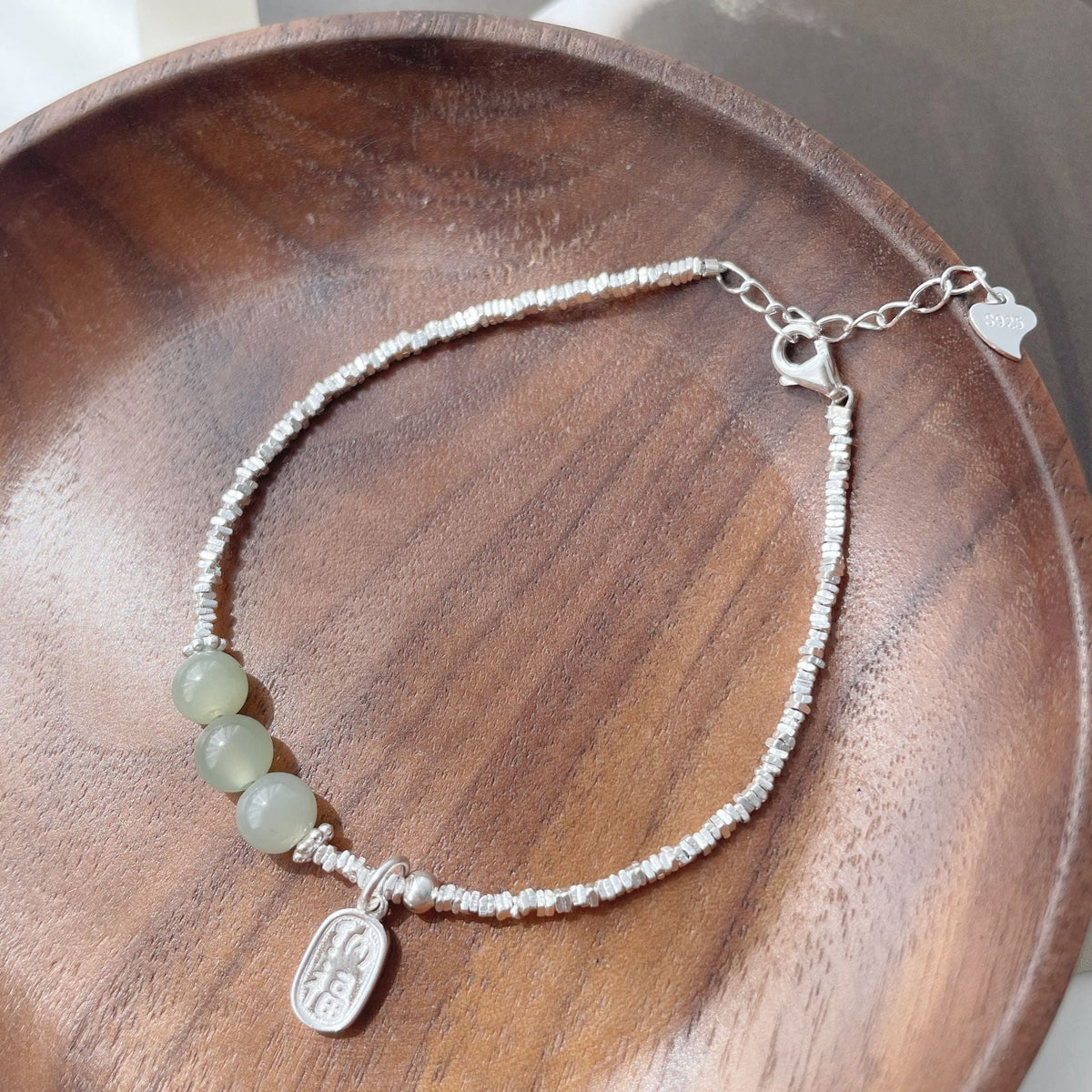925 Sterling Silver Hotan Jade Bracelet - Silvery