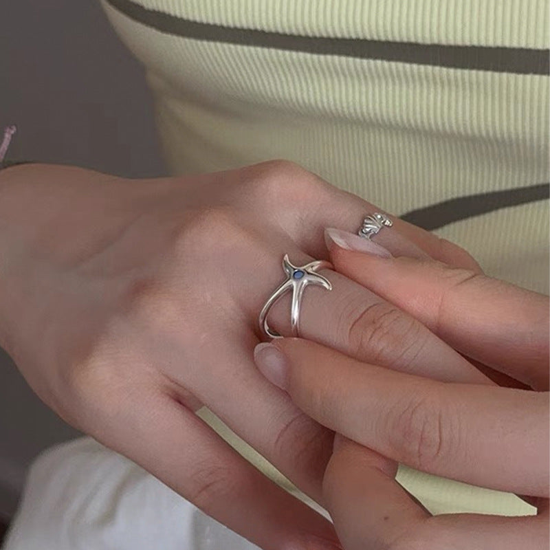 925 sterling silver starfish shaped ring - silvery