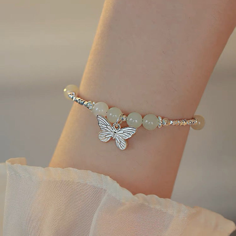 990 silver butterfly pendant bracelet - silvery