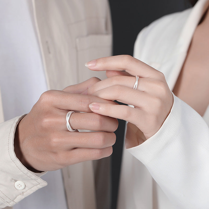 999 Silver Matte Texture Couple Ring - Silvery