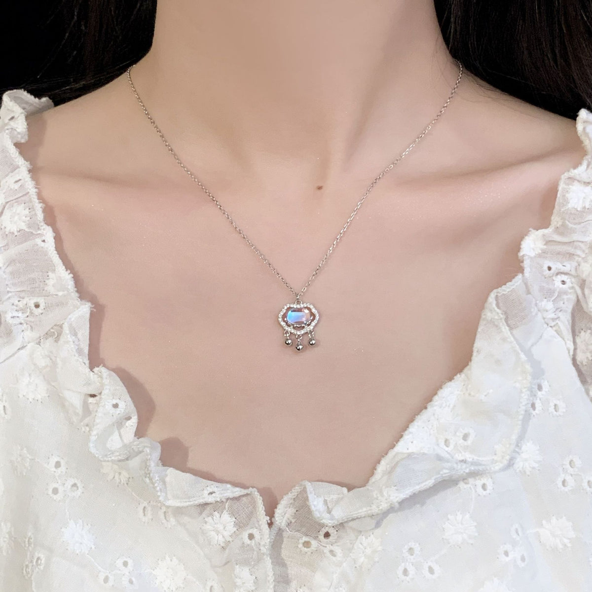 925 sterling silver moonstone necklace - silvery