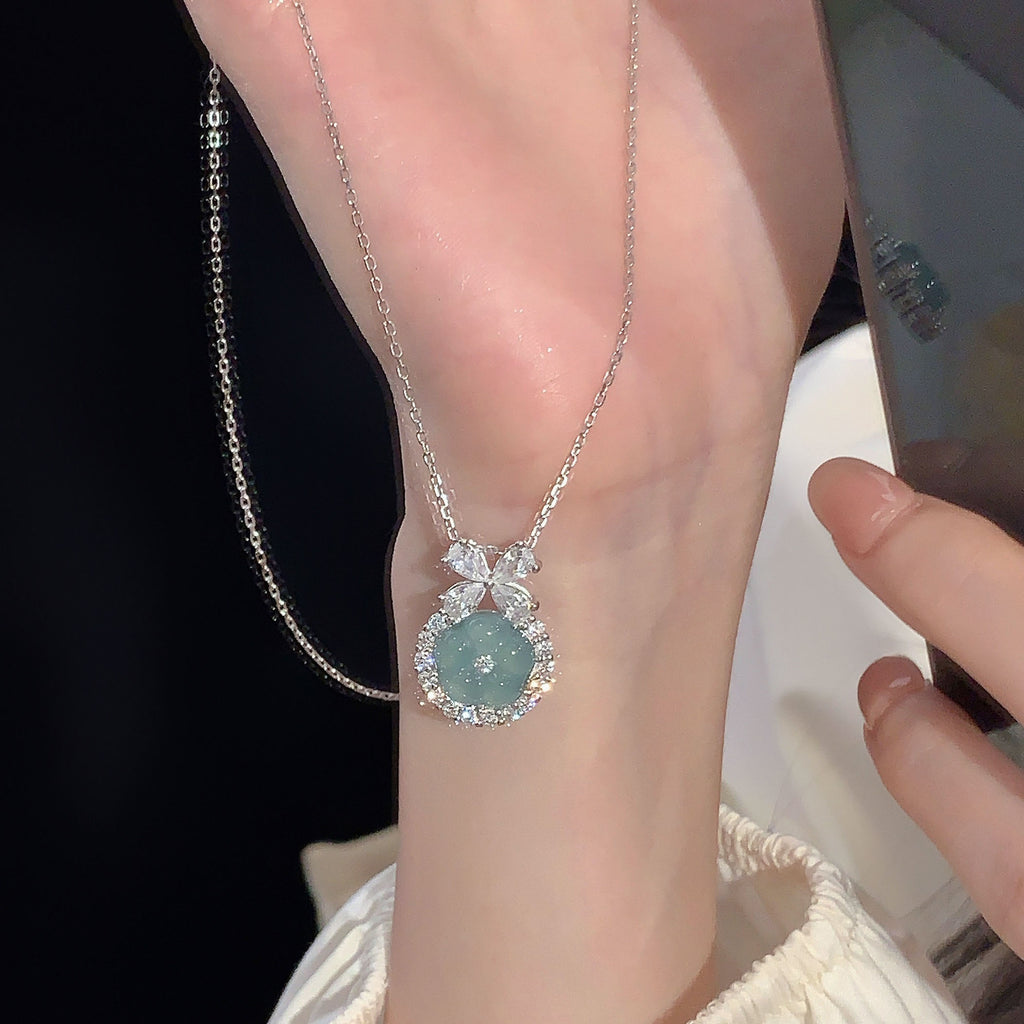 925 sterling silver jade pendant necklace - silvery
