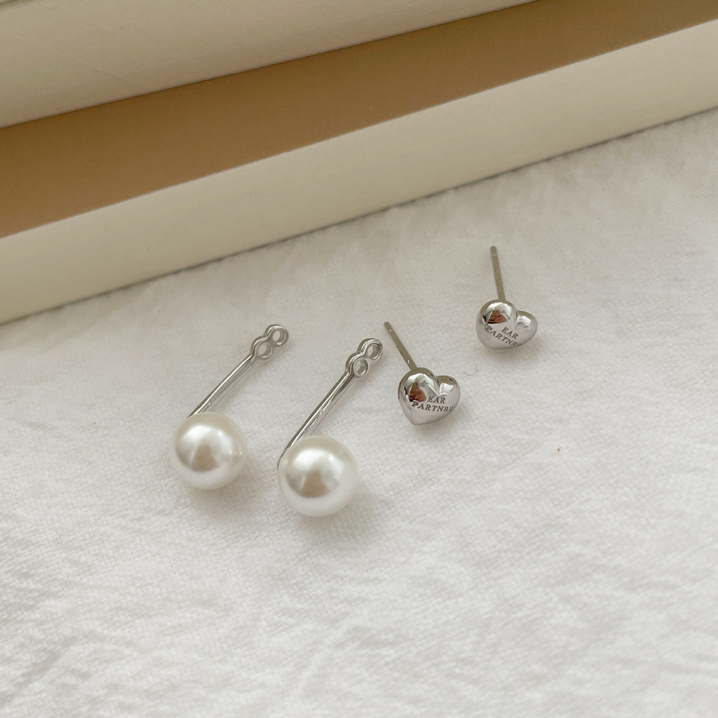 925 sterling silver heart-shaped ear studs - silvery