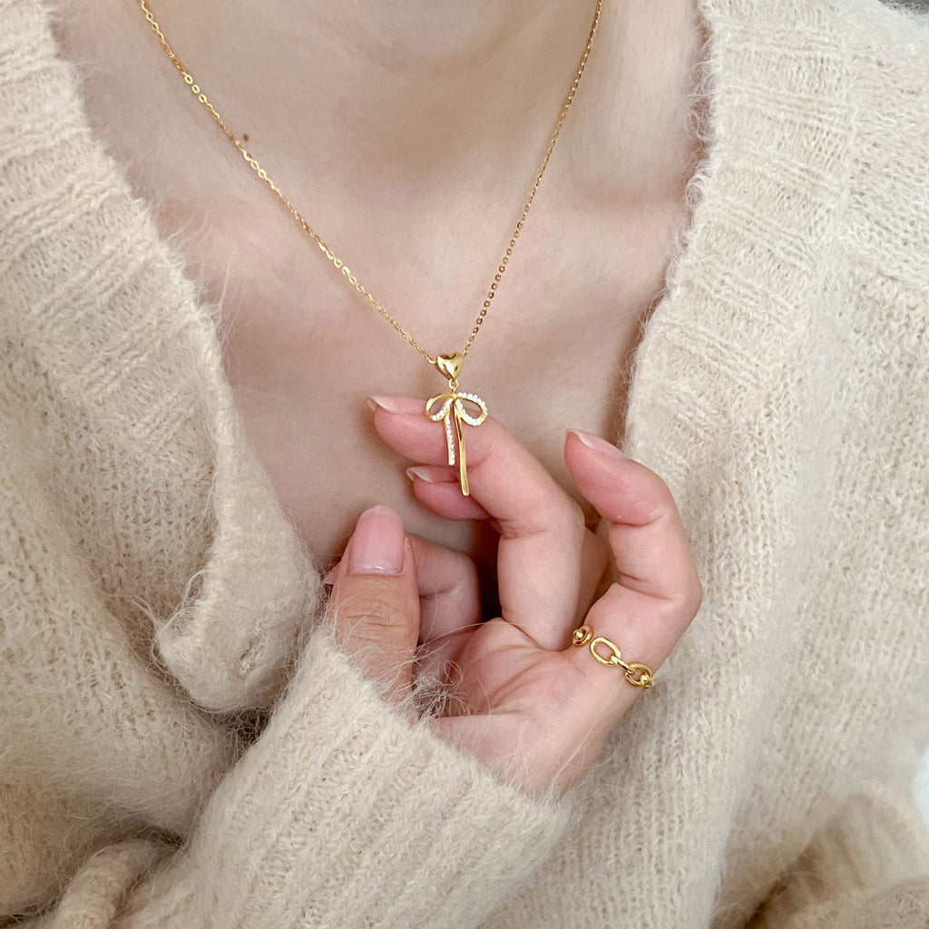 925 sterling silver bowknot pendant necklace