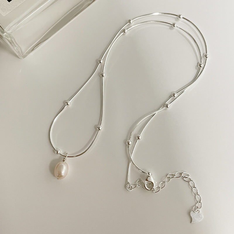 925 sterling silver freshwater pearl pendant necklace - silvery