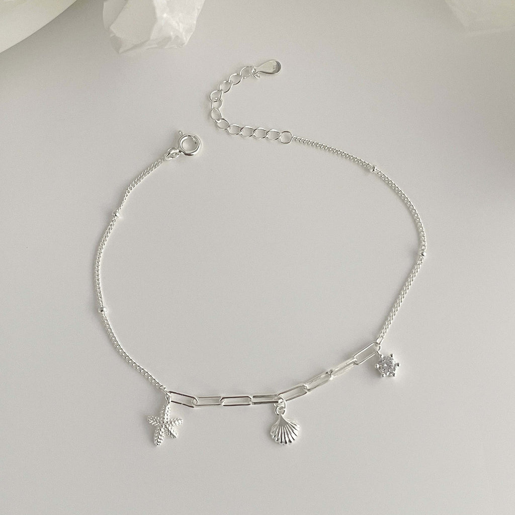925 sterling silver starfish shell bracelet - silvery