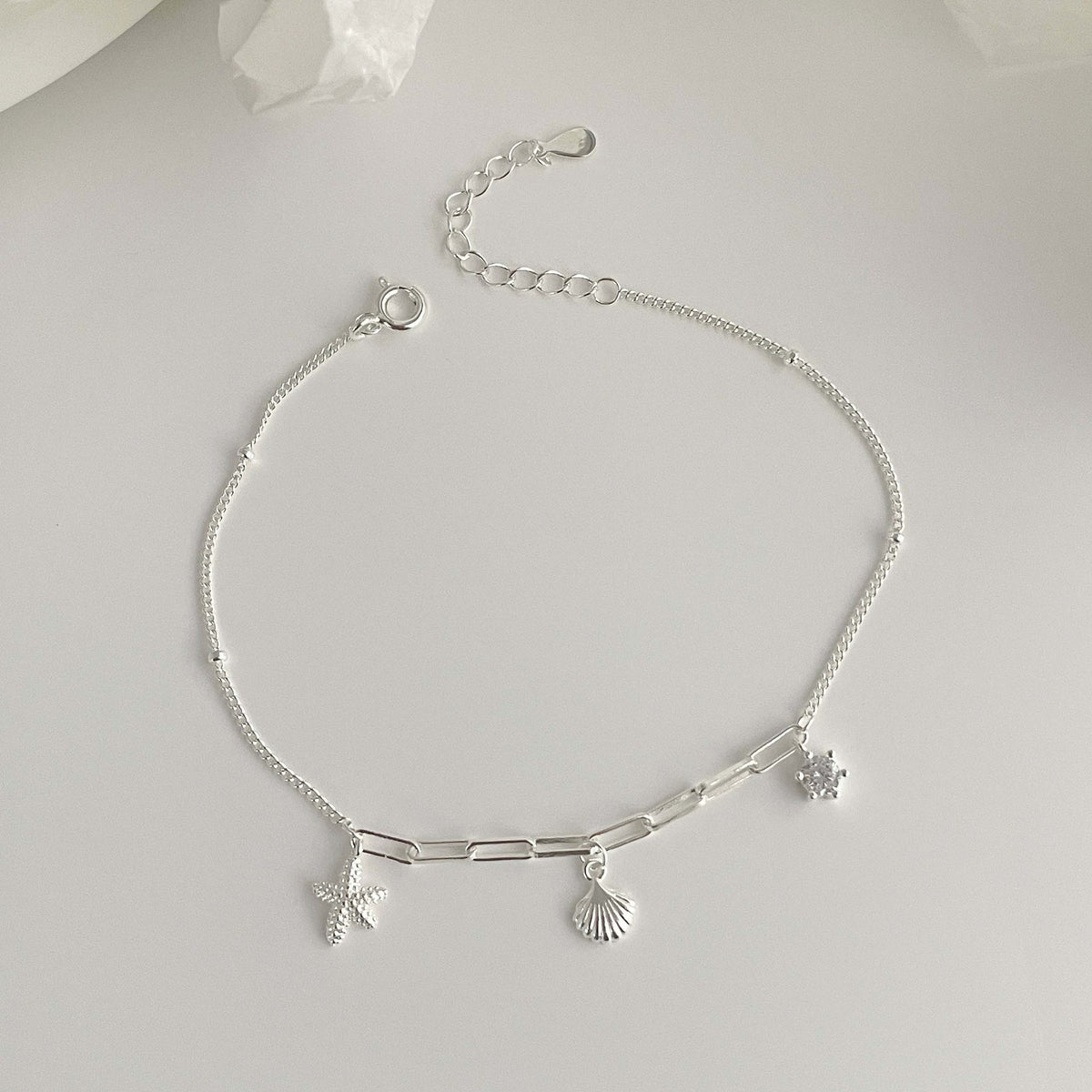 925 sterling silver starfish shell bracelet - silvery