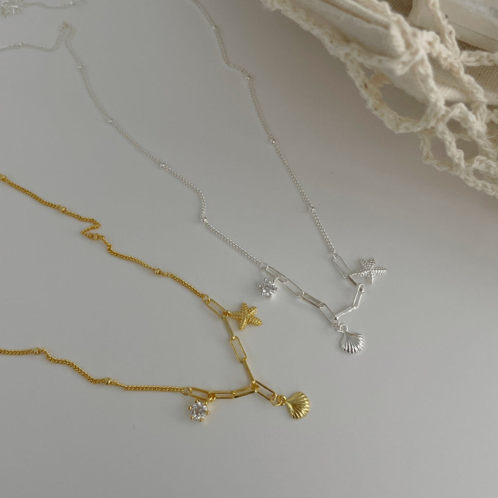 925 sterling silver starfish shell pendant necklace