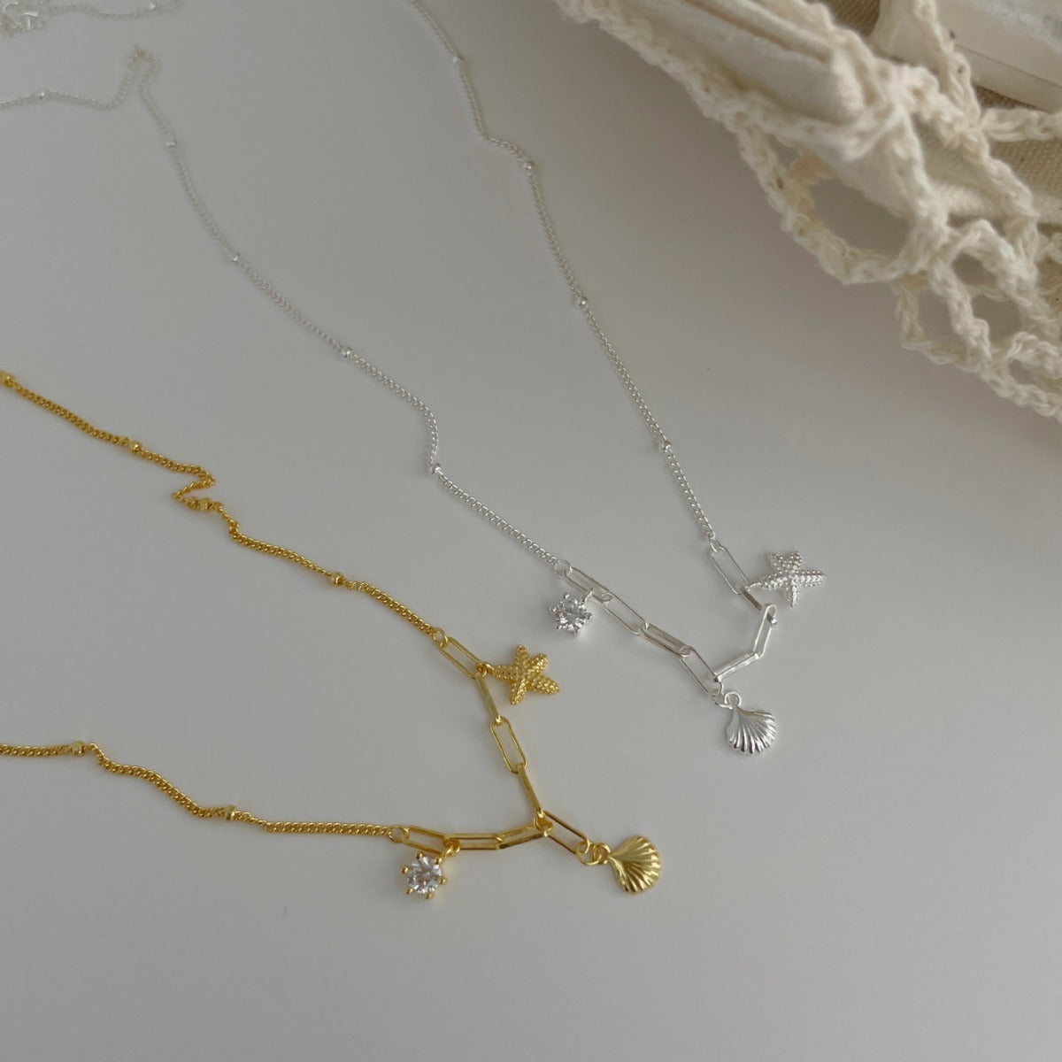 925 sterling silver starfish shell pendant necklace