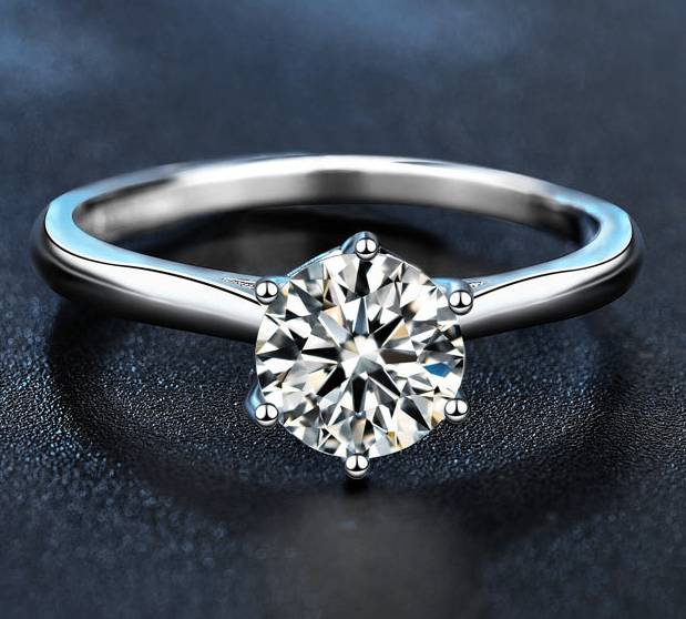 925 Sterling Silver Moissanite Six-Prong Ring