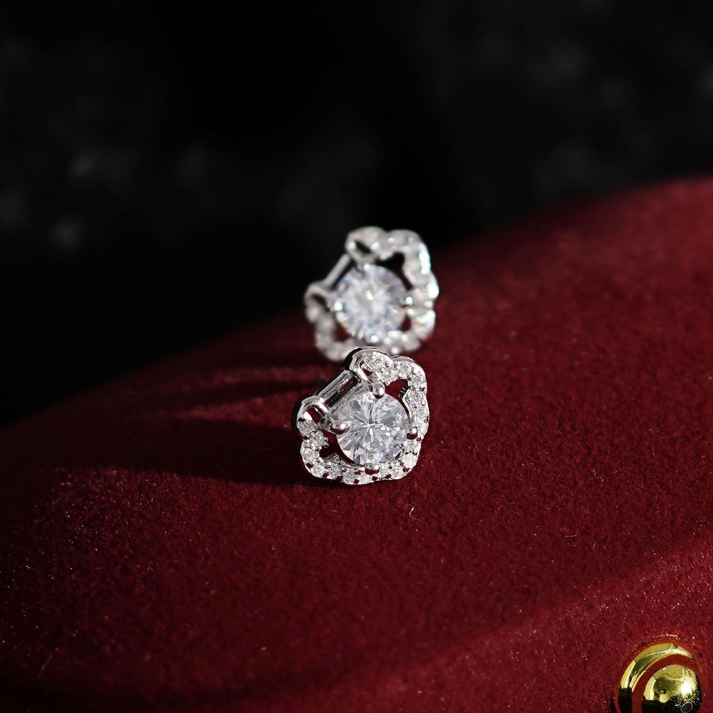 999 Silver Inlaid Sparkling Zirconia Earrings - Silvery