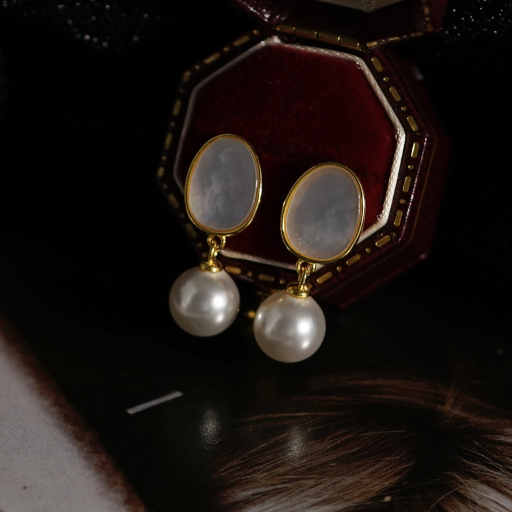 925 sterling silver pearl pendant earrings - golden