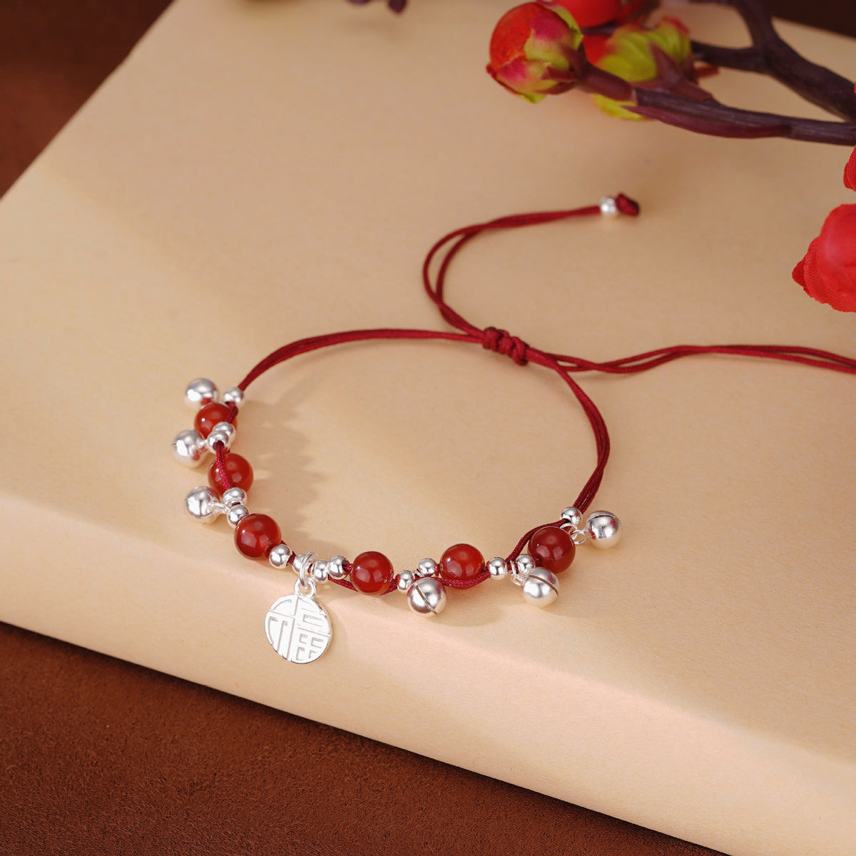 925 sterling silver red agate red braided rope bracelet