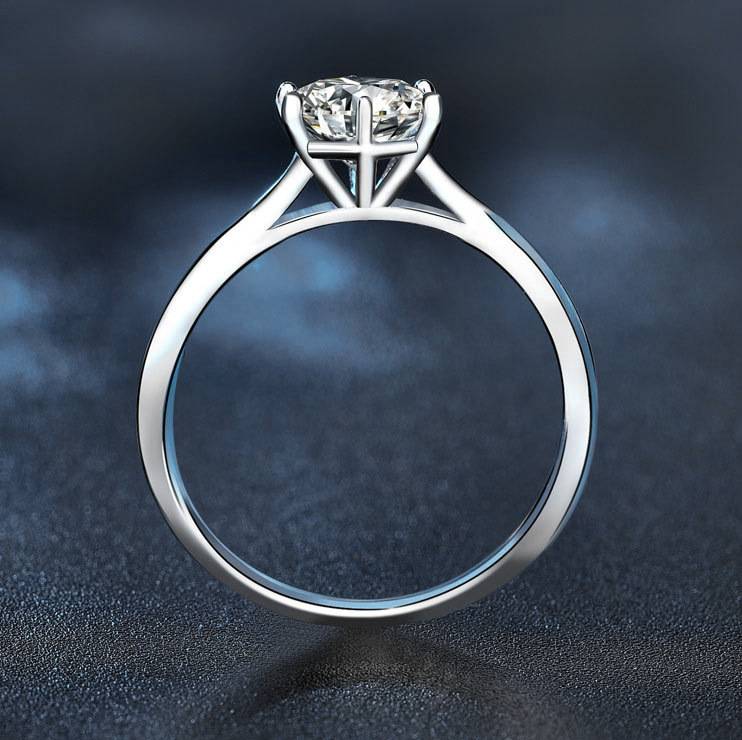 925 Sterling Silver Moissanite Six-Prong Ring