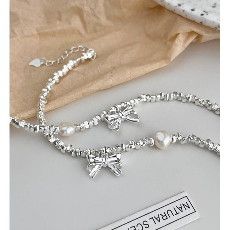 925 sterling silver bow pendant bracelet - silvery