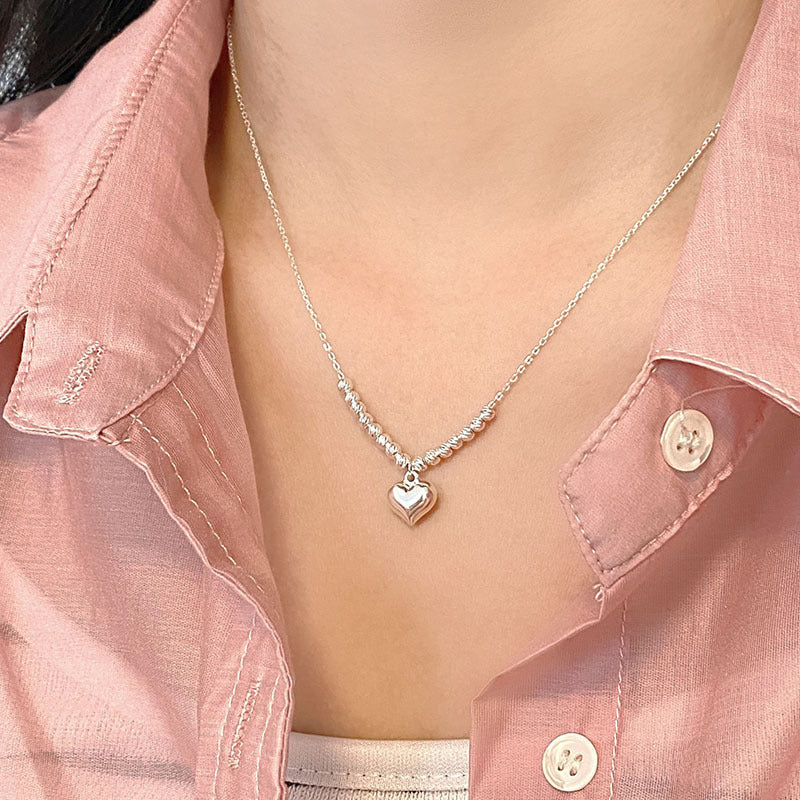 925 sterling silver heart-shaped pendant necklace - silvery