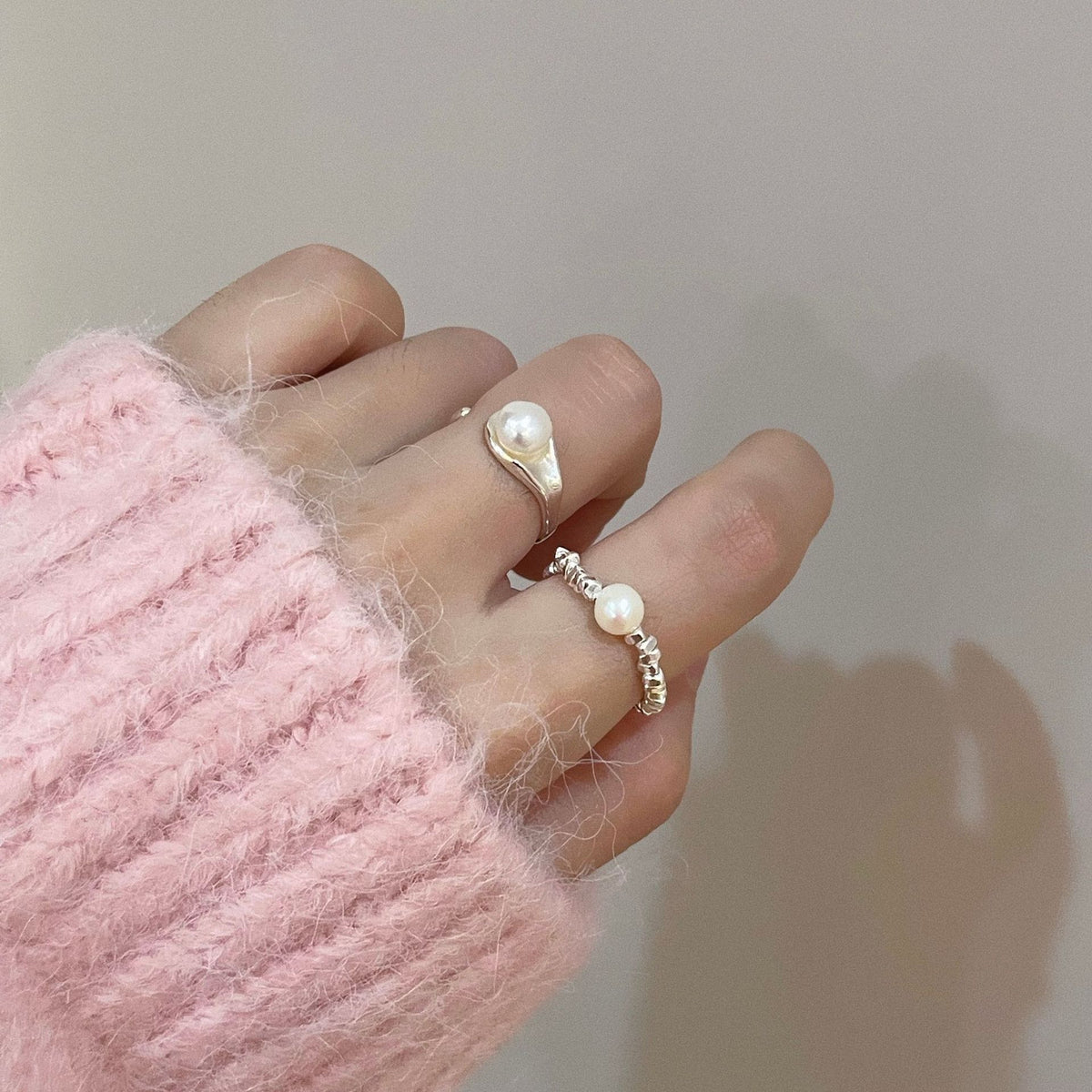 925 sterling silver freshwater pearl opening ring - silvery