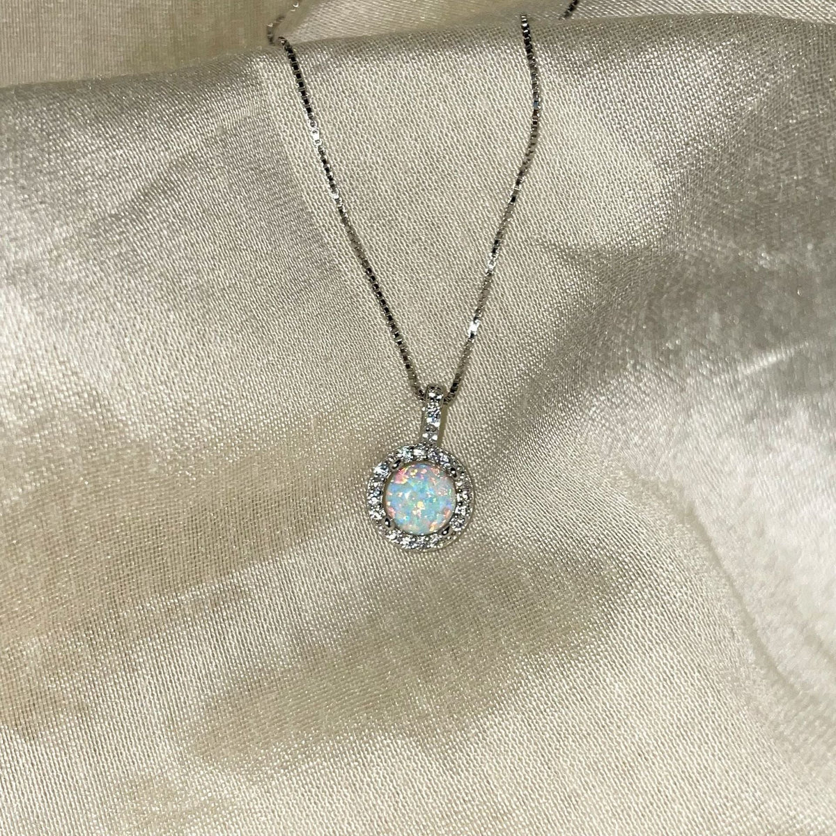 925 sterling silver opal necklace - silvery