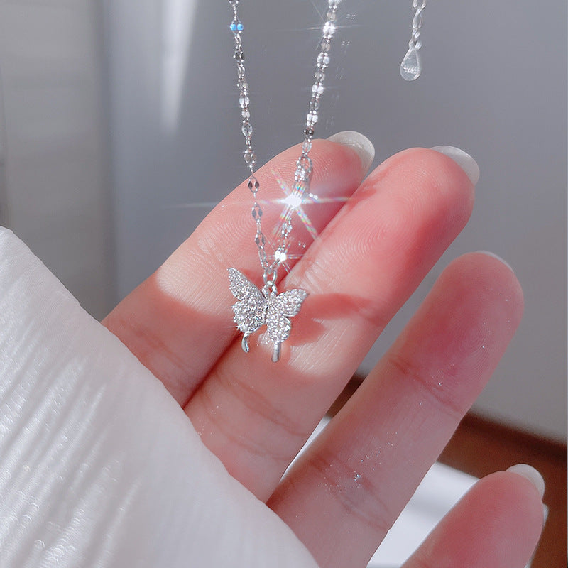 925 sterling silver butterfly shaped pendant necklace - silvery