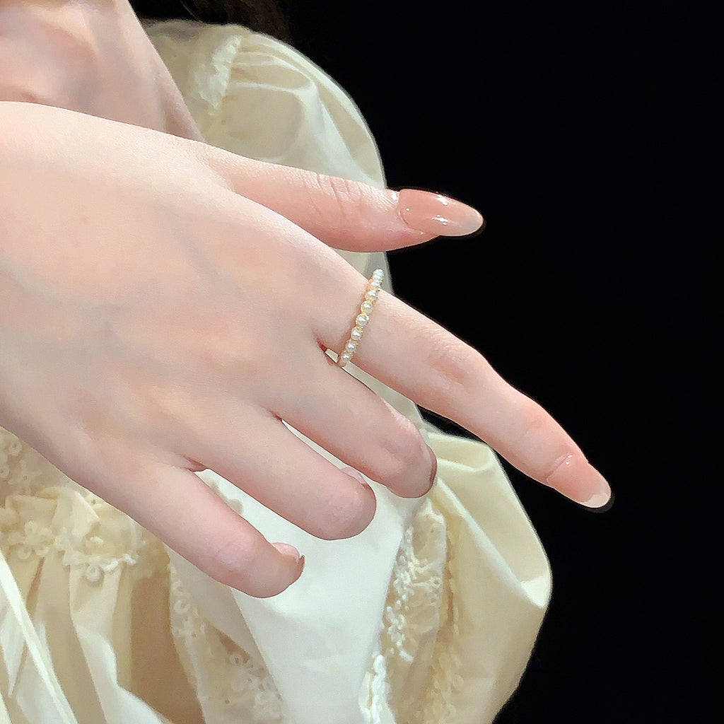 925 sterling silver imitation pearl opening ring - golden